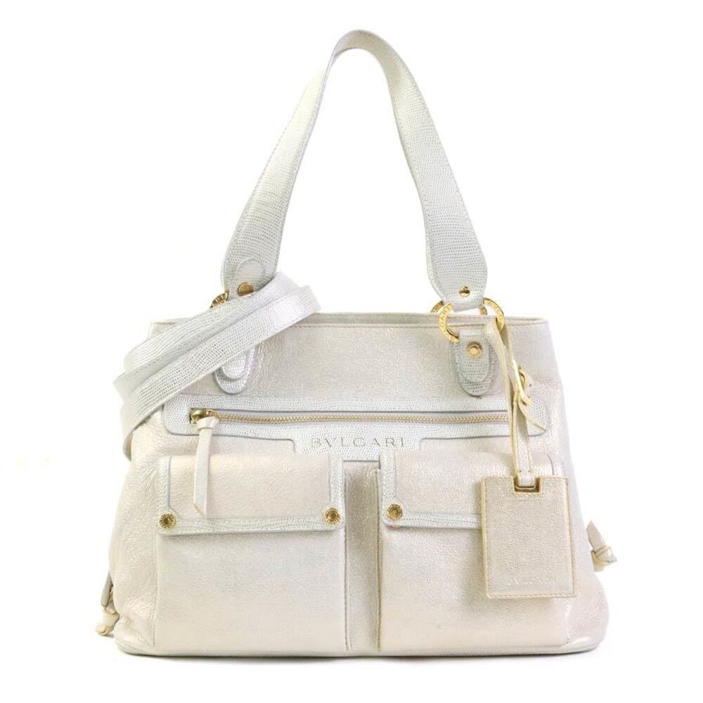 Bulgari BVLGARI Handbag Shoulder Bag Leather Metallic White Women's r11399c